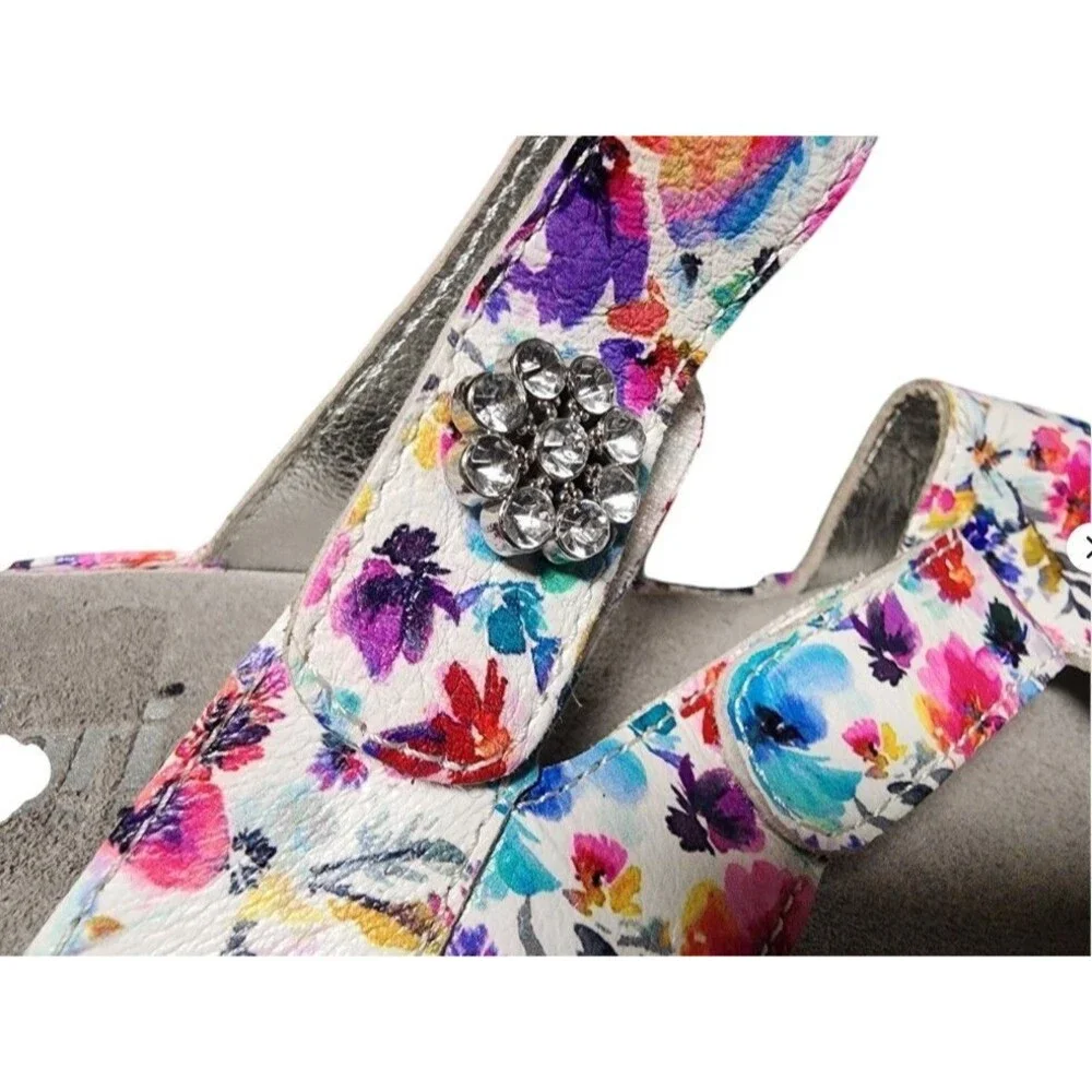 Alegria Loti Wedge Slide Sandals Floral Comfort EU 42 Leather Rhinestone Flower